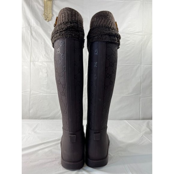 Authentic Gucci Vintage GG Monogram Rain Boots Brown Size 6 - Picture 12 of 16